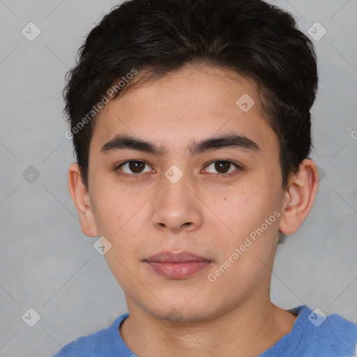 Neutral asian young-adult male with short  brown hair and brown eyes