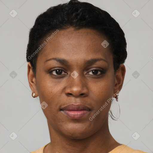 Neutral black young-adult female with short  brown hair and brown eyes