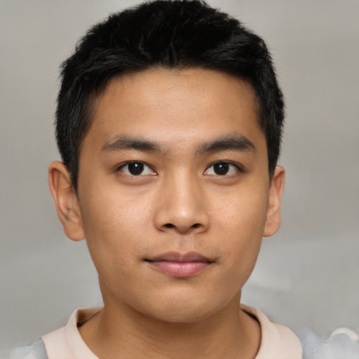 Neutral asian young-adult male with short  black hair and brown eyes