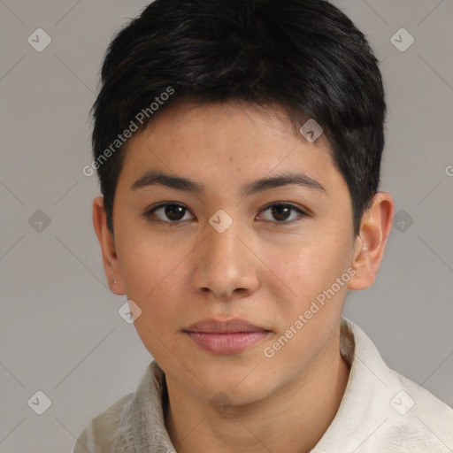 Neutral asian young-adult male with short  brown hair and brown eyes