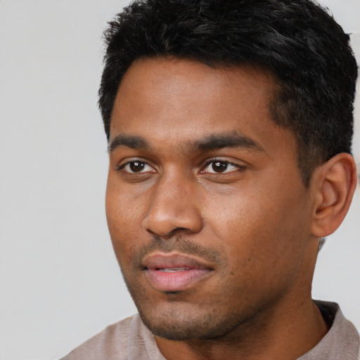 Neutral asian young-adult male with short  black hair and brown eyes