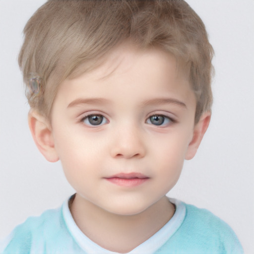 Neutral white child male with short  brown hair and grey eyes