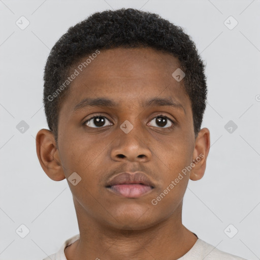 Neutral black young-adult male with short  brown hair and brown eyes