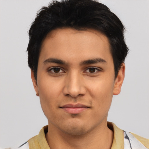 Neutral asian young-adult male with short  black hair and brown eyes