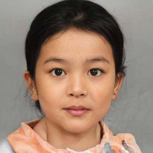 Neutral white child female with medium  brown hair and brown eyes