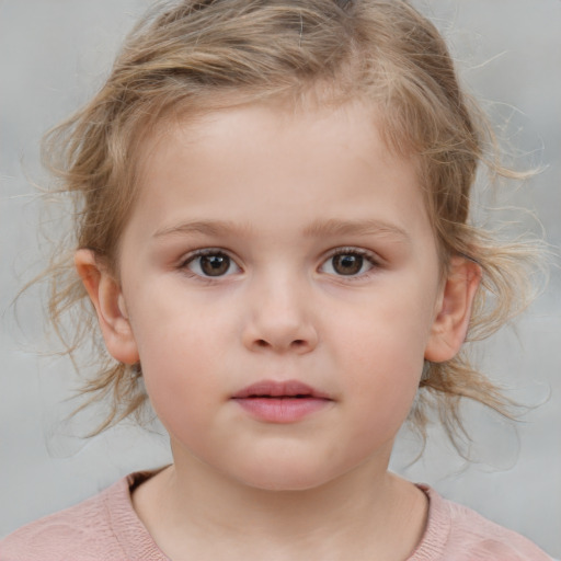 Neutral white child female with medium  brown hair and grey eyes