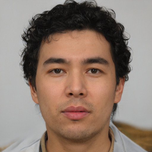 Neutral asian young-adult male with short  brown hair and brown eyes