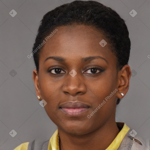 Neutral black young-adult female with short  brown hair and brown eyes