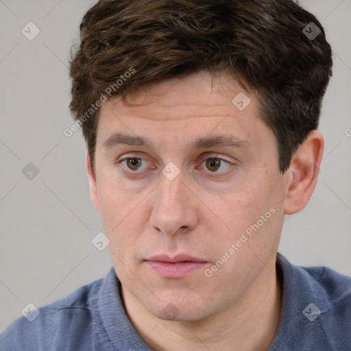 Neutral white adult male with short  brown hair and brown eyes