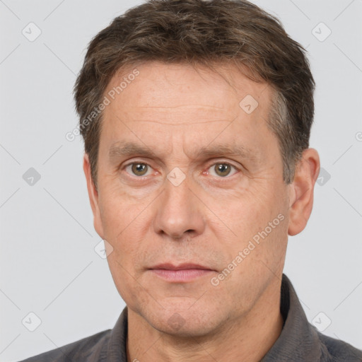 Neutral white adult male with short  brown hair and brown eyes