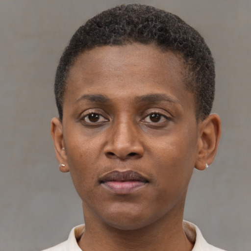Neutral black young-adult male with short  brown hair and brown eyes