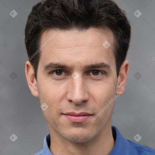 Neutral white adult male with short  brown hair and brown eyes