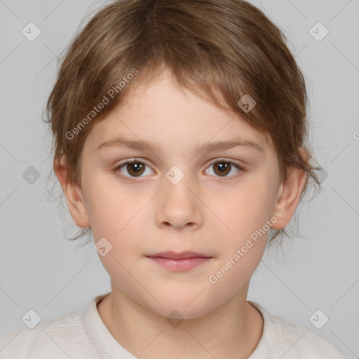 Neutral white child female with medium  brown hair and brown eyes