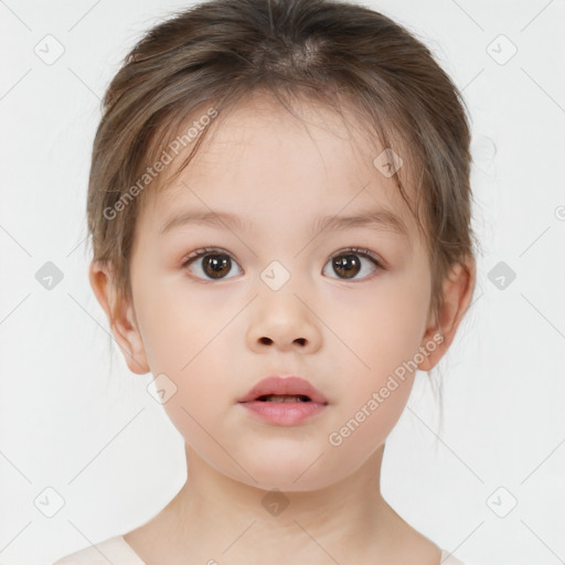 Neutral white child female with medium  brown hair and brown eyes