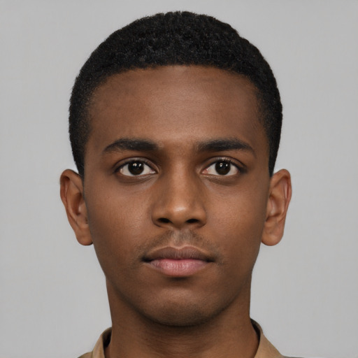 Neutral black young-adult male with short  brown hair and brown eyes