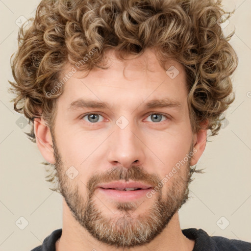 Neutral white young-adult male with short  brown hair and grey eyes