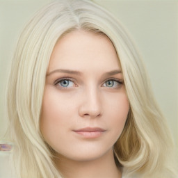 Neutral white young-adult female with long  blond hair and blue eyes