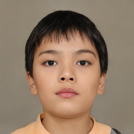 Neutral asian child female with short  brown hair and brown eyes