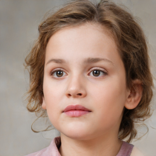 Neutral white child female with medium  brown hair and brown eyes