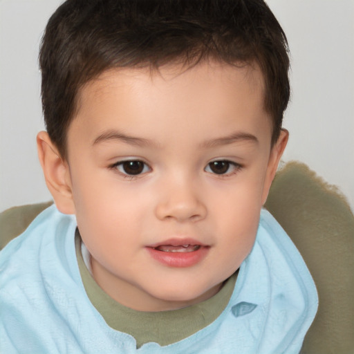 Joyful white child male with short  brown hair and brown eyes