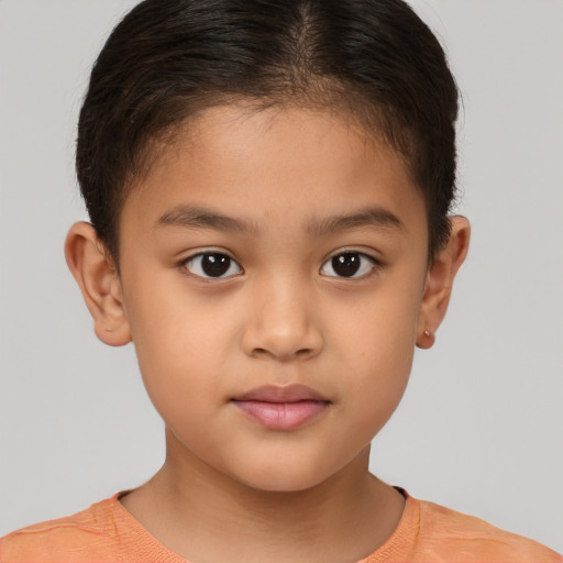 Neutral white child female with short  brown hair and brown eyes