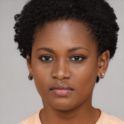 Neutral black young-adult female with short  brown hair and brown eyes