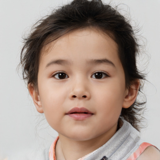 Neutral white child female with medium  brown hair and brown eyes