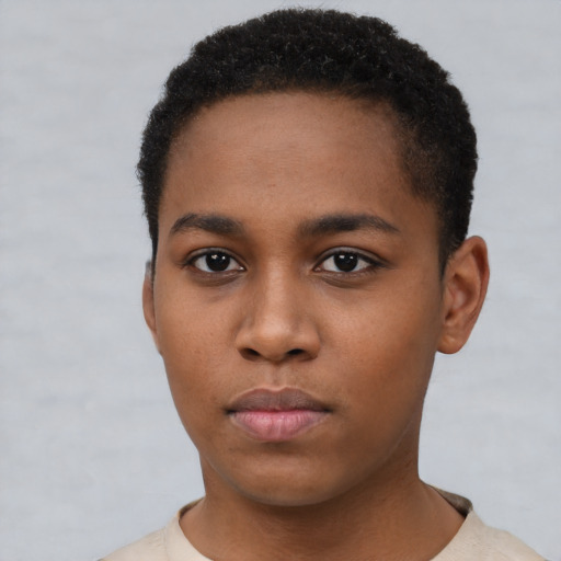 Neutral black young-adult female with short  brown hair and brown eyes