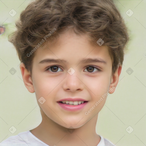 Joyful white child male with short  brown hair and brown eyes