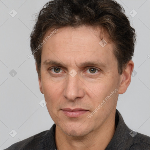 Neutral white adult male with short  brown hair and brown eyes