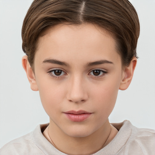 Neutral white child female with short  brown hair and brown eyes