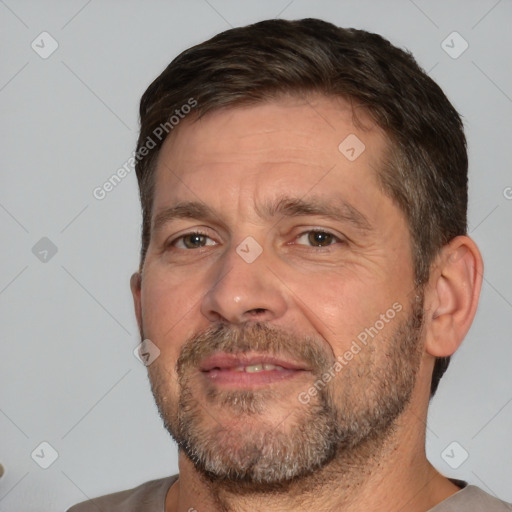 Neutral white adult male with short  brown hair and brown eyes