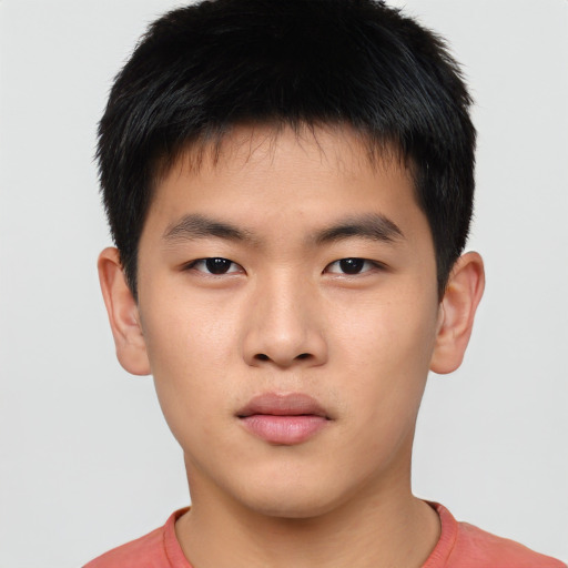 Neutral asian young-adult male with short  brown hair and brown eyes