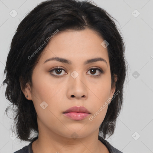 Neutral asian young-adult female with medium  black hair and brown eyes