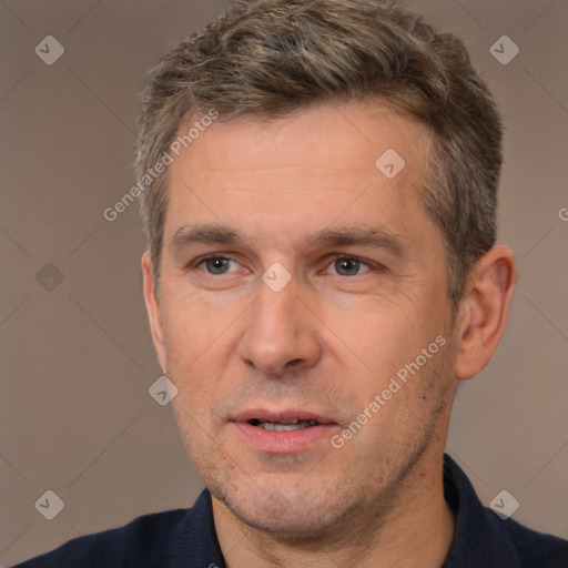 Neutral white adult male with short  brown hair and brown eyes