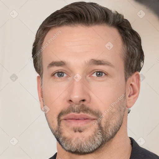 Neutral white adult male with short  brown hair and brown eyes