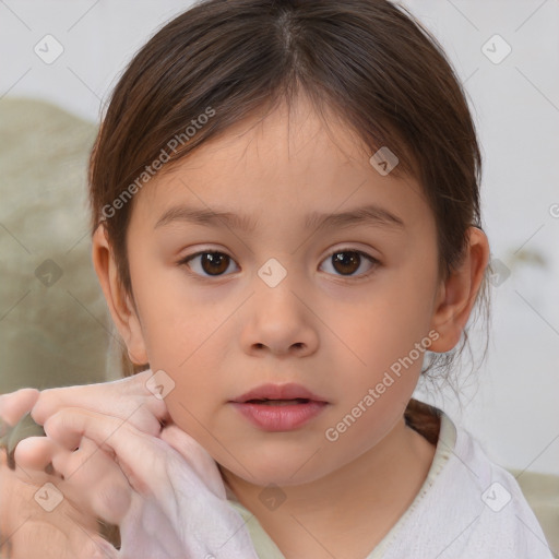 Neutral white child female with medium  brown hair and brown eyes