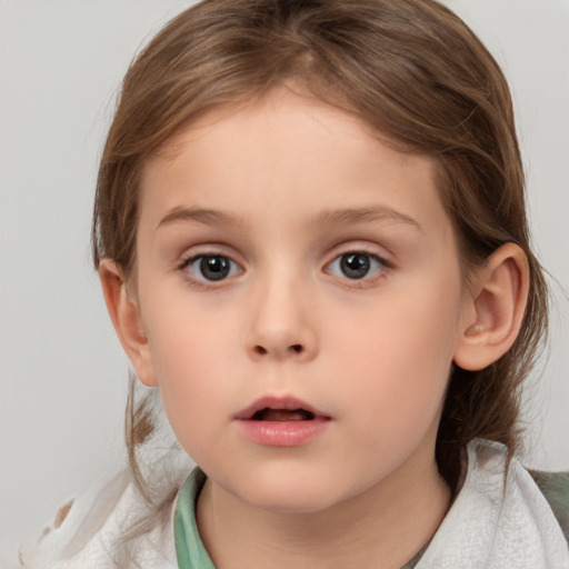 Neutral white child female with medium  brown hair and brown eyes