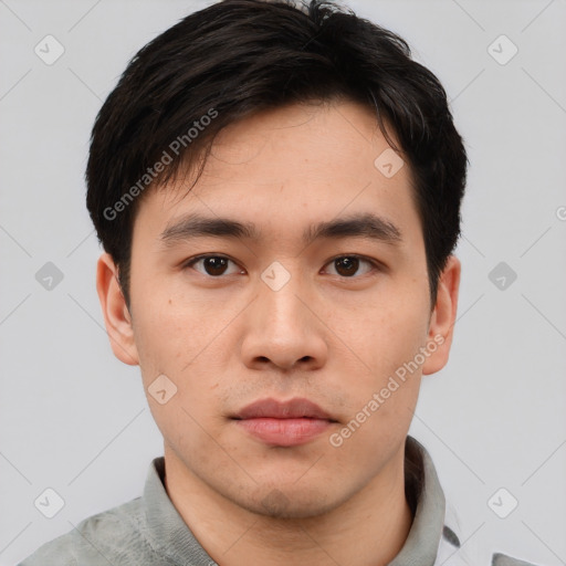 Neutral asian young-adult male with short  brown hair and brown eyes