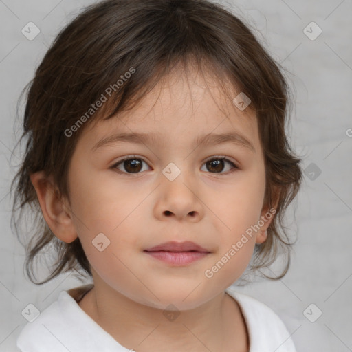 Neutral white child female with medium  brown hair and brown eyes