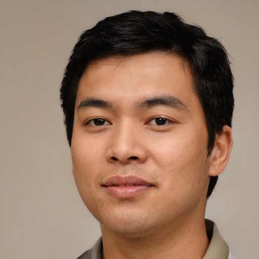 Neutral asian young-adult male with short  black hair and brown eyes
