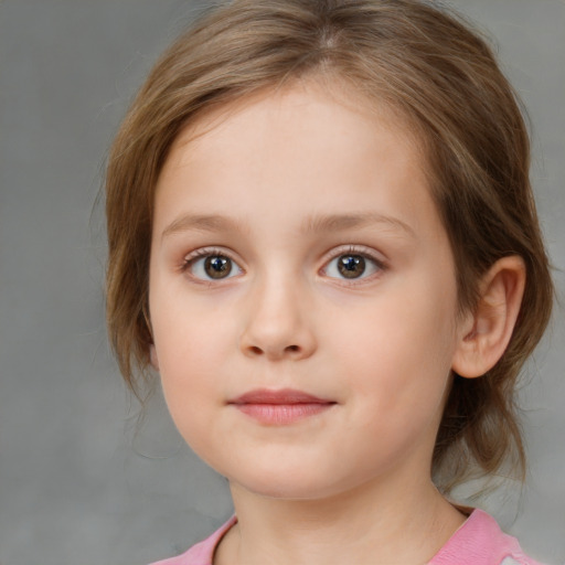 Neutral white child female with medium  brown hair and brown eyes