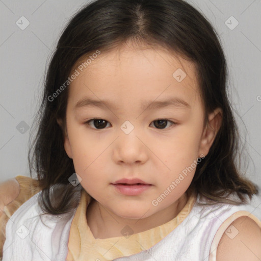 Neutral white child female with medium  brown hair and brown eyes