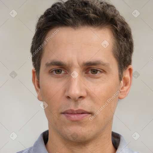 Neutral white adult male with short  brown hair and brown eyes