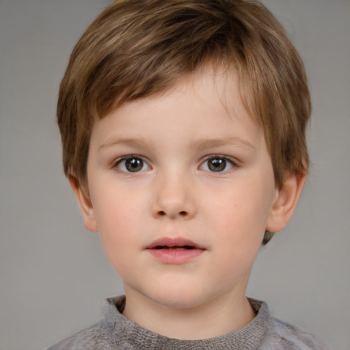 Neutral white child male with short  brown hair and grey eyes