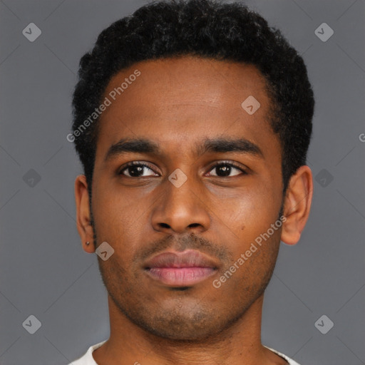 Neutral black young-adult male with short  brown hair and brown eyes