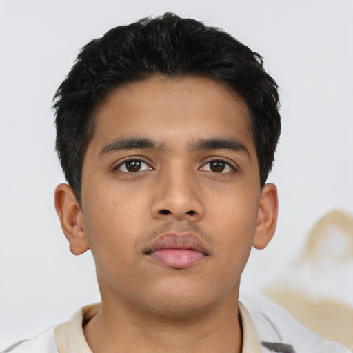Neutral asian young-adult male with short  brown hair and brown eyes