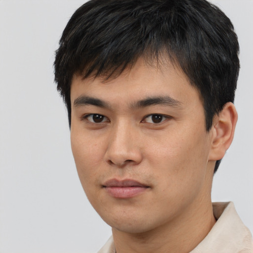 Neutral white young-adult male with short  black hair and brown eyes