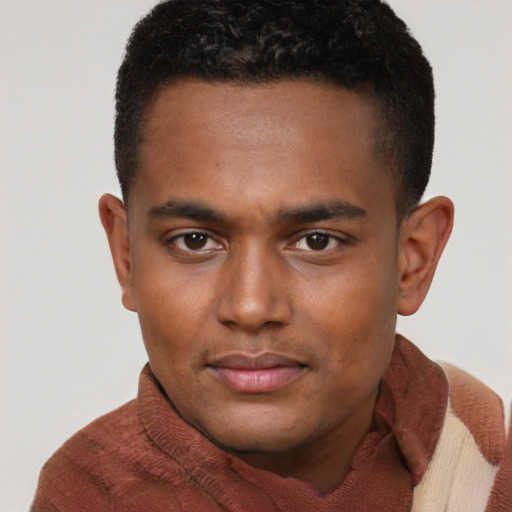 Neutral black young-adult male with short  brown hair and brown eyes