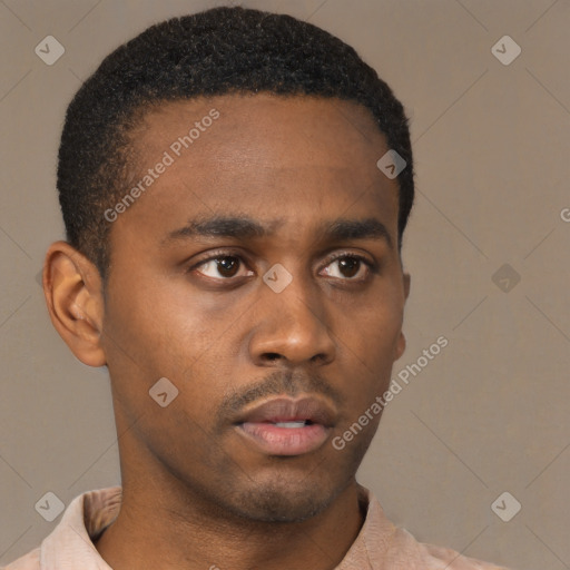 Neutral black young-adult male with short  brown hair and brown eyes